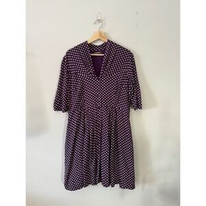 Modcloth Emily And Fin Retro Dress XL Polka Dot Purple Button Up Short Sleeve